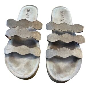 Scala Pale Pink Suede Triple Strap Slide Sandals EU 38 Comfort Footbed Italy